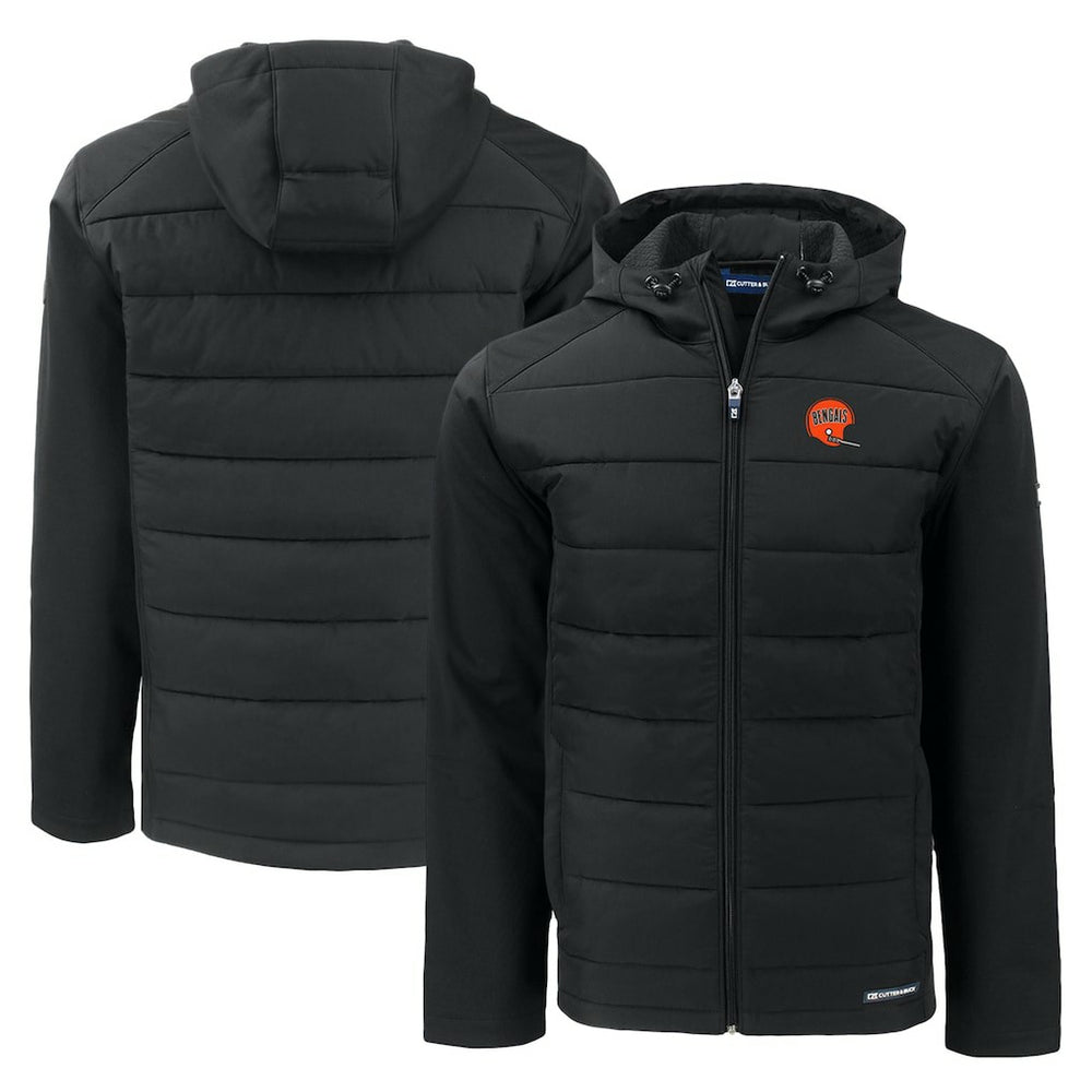 Cincinnati Bengals Cutter & Buck Throwback Evoke Hybrid Eco Softshell Recycled Full-Zip Hoodie Jacket - Black - NFL