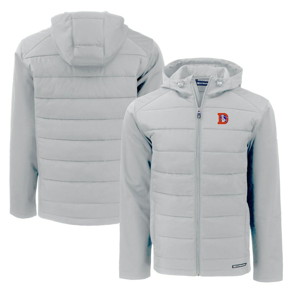 Denver Broncos Cutter & Buck Throwback Evoke Hybrid Eco Softshell Recycled Full-Zip Hoodie Jacket - Gray - NFL