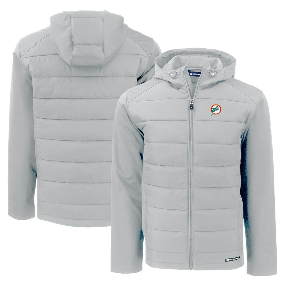 Miami Dolphins Cutter & Buck Throwback Evoke Hybrid Eco Softshell Recycled Full-Zip Hoodie Jacket - Gray - NFL