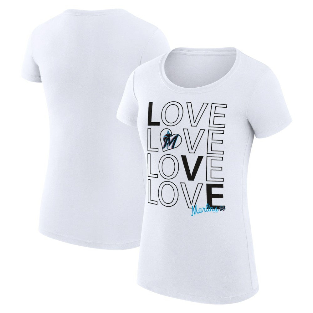 Miami Marlins G-III 4Her by Carl Banks Women's Super-Slim Fit Lightweight Love Graphic Team T-Shirt Outlet