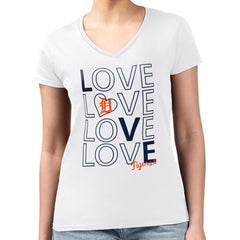 Detroit Tigers G-III 4Her by Carl Banks Women's Super-Slim Fit Lightweight Love Graphic Team V-Neck T-Shirt for sale