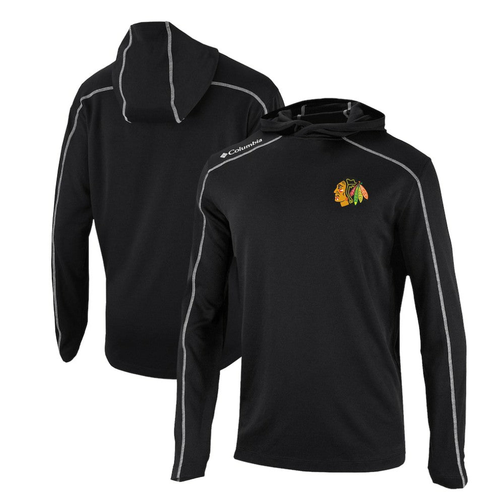 Chicago Blackhawks Columbia Omni-Wick Shotgun Long Sleeve Hoodie T-Shirt - Black | NHL Clearance