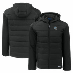 Detroit Lions Cutter & Buck Helmet Evoke Hybrid Eco Softshell Recycled Full-Zip Hoodie Jacket - Black - NFL