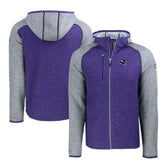 Minnesota Vikings Cutter & Buck Helmet Mainsail Sweater-Knit Full-Zip Hoodie - Heather Purple/Heather Gray - NFL