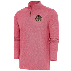 Chicago Blackhawks Antigua Hunk Quarter-Zip Pullover Top - Heather Red | NHL Lifestyle