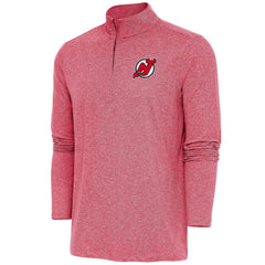 New Jersey Devils Antigua Hunk Quarter-Zip Pullover Top - Heather Red | NHL Lifestyle