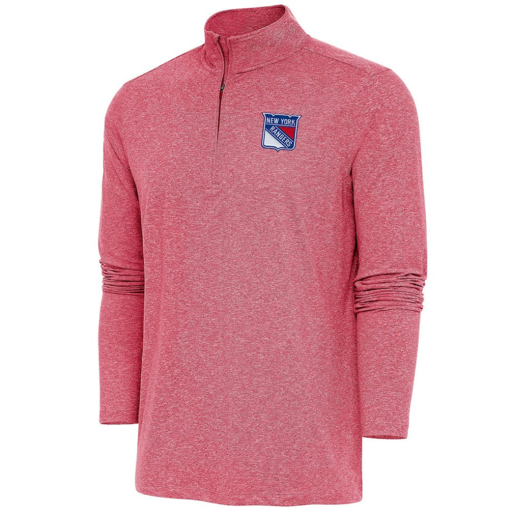 New York Rangers Antigua Hunk Quarter-Zip Pullover Top - Heather Red | NHL Lifestyle