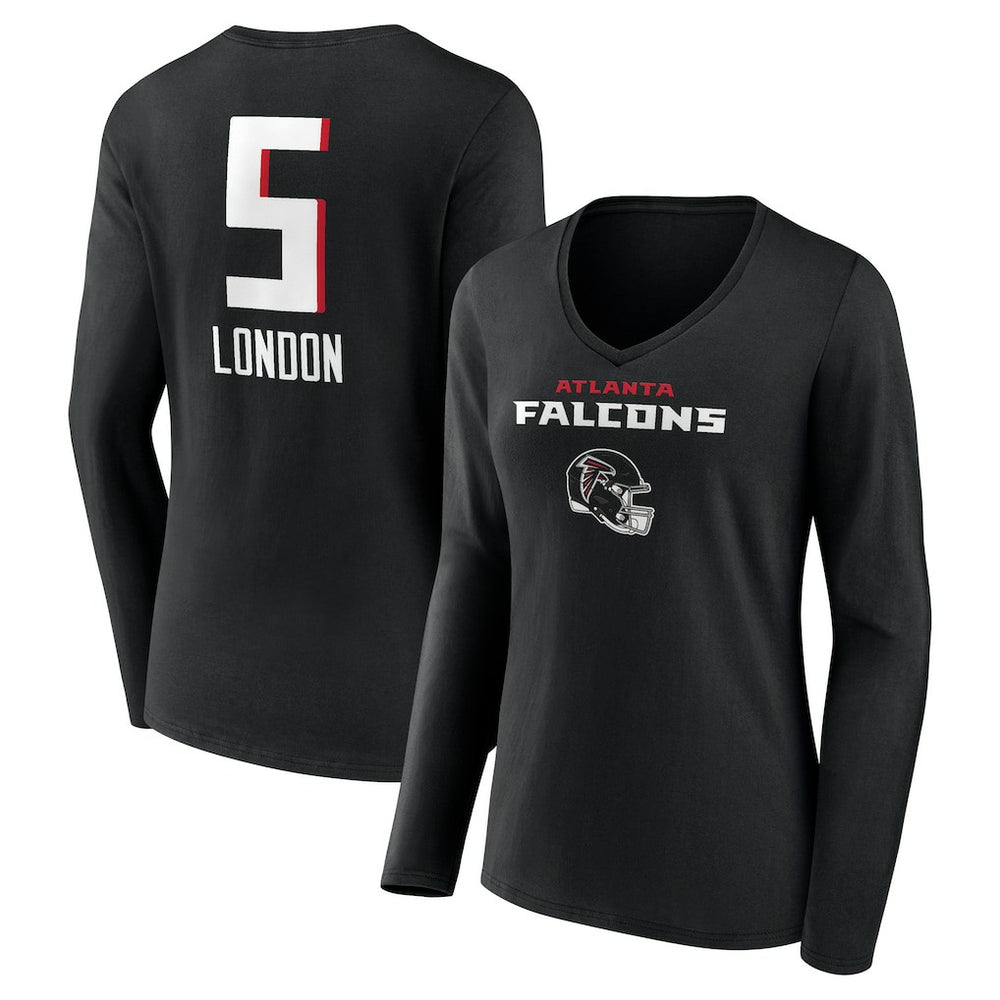 Drake London Atlanta Falcons Women's Team Wordmark Player Name & Number Long Sleeve V-Neck T-Shirt - Black - NFL