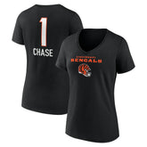 Ja'Marr Chase Cincinnati Bengals Women's Team Wordmark Player Name & Number V-Neck T-Shirt - Black - NFL