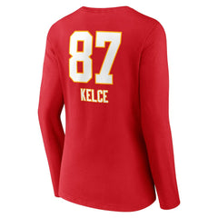 Travis Kelce Kansas City Chiefs Women's Team Wordmark Player Name & Number Long Sleeve V-Neck T-Shirt - Red - NFL