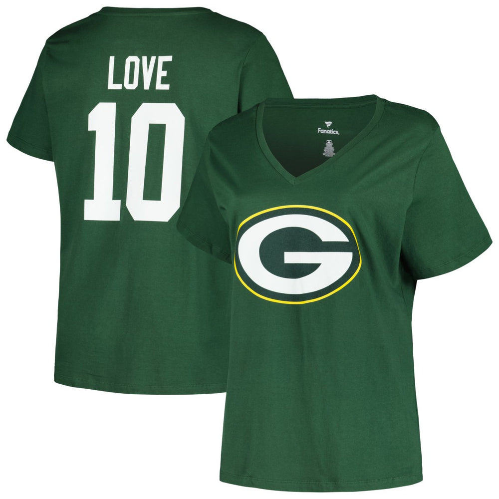 Jordan Love Green Bay Packers Women's Plus Size Name & Number V-Neck T-Shirt - Green - Fanatics