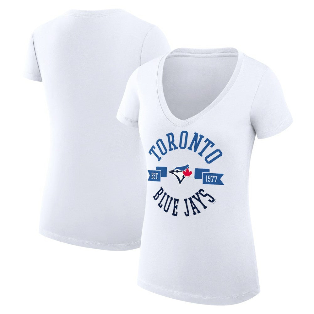 Toronto Blue Jays G-III 4Her by Carl Banks Women's Super-Slim Fit Lightweight City Graphic V-Neck T-Shirt Outlet