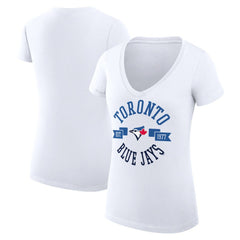 Toronto Blue Jays G-III 4Her by Carl Banks Women's Super-Slim Fit Lightweight City Graphic V-Neck T-Shirt Outlet