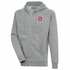 Denver Broncos Adult Throwback Logo Victory Full-Zip Hoodie - Heather Gray - NFL