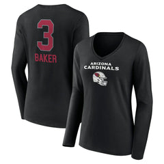 Budda Baker Arizona Cardinals Women's Team Wordmark Player Name & Number Long Sleeve V-Neck T-Shirt - Black - NFL