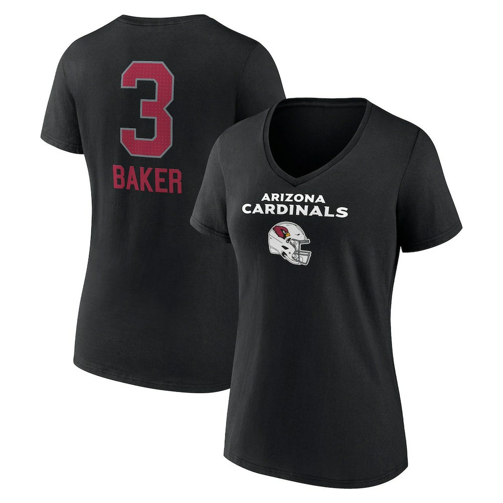 Budda Baker Arizona Cardinals Women's Team Wordmark Player Name & Number V-Neck T-Shirt - Black - NFL