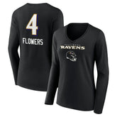 Zay Flowers Baltimore Ravens Women's Team Wordmark Player Name & Number Long Sleeve V-Neck T-Shirt - Black - NFL