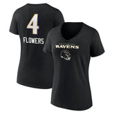 Zay Flowers Baltimore Ravens Women's Team Wordmark Player Name & Number V-Neck T-Shirt - Black - NFL