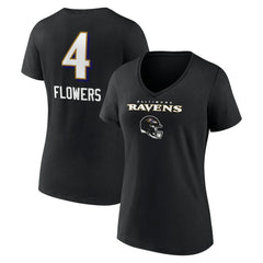 Zay Flowers Baltimore Ravens Women's Team Wordmark Player Name & Number V-Neck T-Shirt - Black - NFL