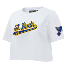St. Louis Blues Pro Standard Women's Boxy Script Tail Cropped T-Shirt - White | NHL near me