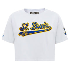 St. Louis Blues Pro Standard Women's Boxy Script Tail Cropped T-Shirt - White | NHL near me