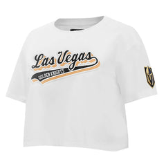 Vegas Golden Knights Pro Standard Women's Boxy Script Tail Cropped T-Shirt - White | NHL Clearance