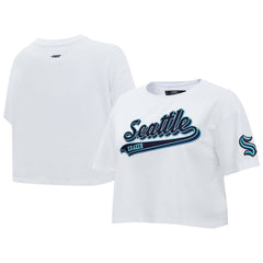 Seattle Kraken Pro Standard Women's Boxy Script Tail Cropped T-Shirt - White | NHL on sale