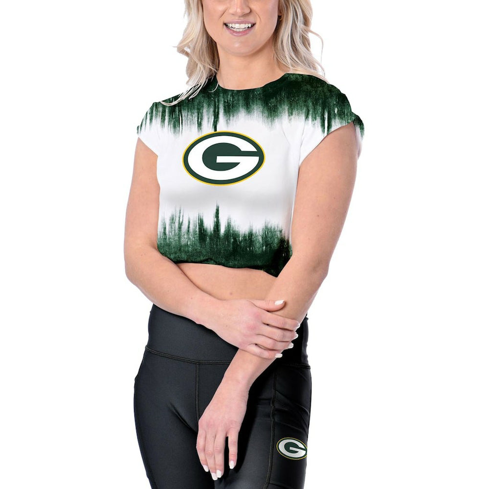 Green Bay Packers Certo Women's Cropped Framework T-Shirt - White - NFL