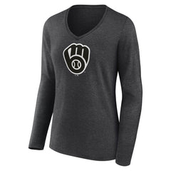 Milwaukee Brewers Women's Personalized Monochrome Name & Number Long Sleeve V-Neck T-Shirt Discount