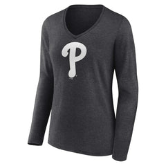 Philadelphia Phillies Women's Personalized Monochrome Name & Number Long Sleeve V-Neck T-Shirt Discount