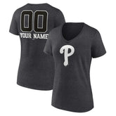 Philadelphia Phillies Women's Personalized Monochrome Name & Number V-Neck T-Shirt Sale