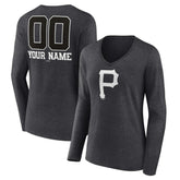 Pittsburgh Pirates Women's Personalized Monochrome Name & Number Long Sleeve V-Neck T-Shirt Outlet