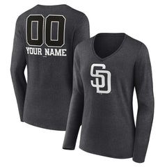 San Diego Padres Women's Personalized Monochrome Name & Number Long Sleeve V-Neck T-Shirt Online