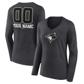 Toronto Blue Jays Women's Personalized Monochrome Name & Number Long Sleeve V-Neck T-Shirt Online