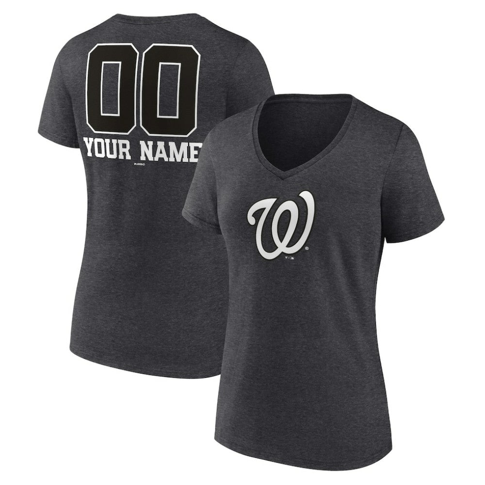 Washington Nationals Women's Personalized Monochrome Name & Number V-Neck T-Shirt Online