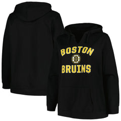 Boston Bruins Profile Women's Plus Size Arch Over Logo Pullover Hoodie - Black | NHL online