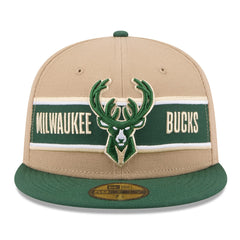 New Era Milwaukee Bucks 2024 NBA Draft 59FIFTY Fitted Hat Tan/Hunter Green