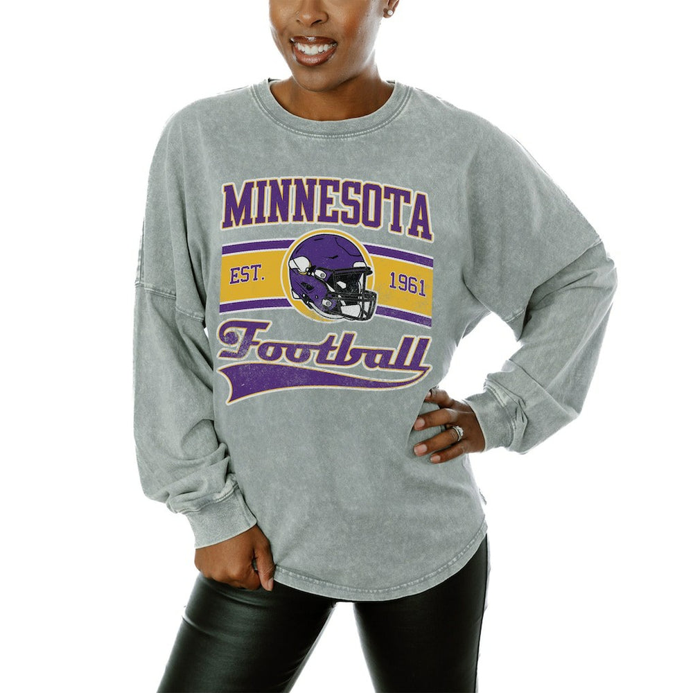 Minnesota Vikings Gameday Couture Women's Snow Wash Oversized Long Sleeve T-Shirt – Gray - NFL