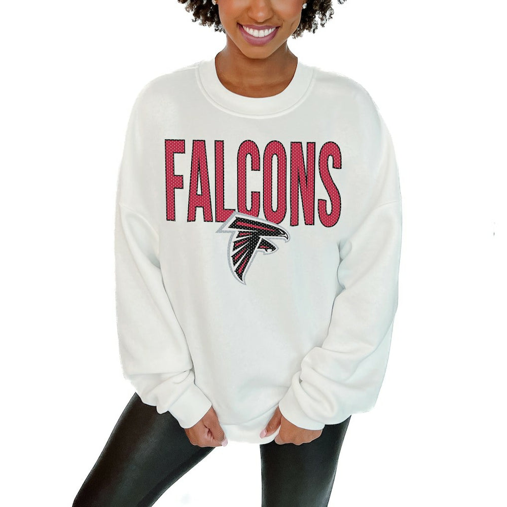 Atlanta Falcons Gameday Couture Women's Just Go With It Oversized Long Sleeve Crewneck Sweatshirt – White - NFL