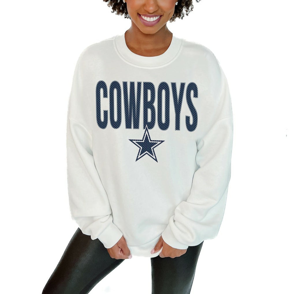 Dallas Cowboys Gameday Couture Women's Just Go With It Oversized Long Sleeve Crewneck Sweatshirt – White - NFL