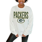 Green Bay Packers Gameday Couture Women's Just Go With It Oversized Long Sleeve Crewneck Sweatshirt – White - NFL