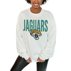 Jacksonville Jaguars Gameday Couture Women's Just Go With It Oversized Long Sleeve Crewneck Sweatshirt – White - NFL