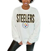 Pittsburgh Steelers Gameday Couture Women's Just Go With It Oversized Long Sleeve Crewneck Sweatshirt – White - NFL