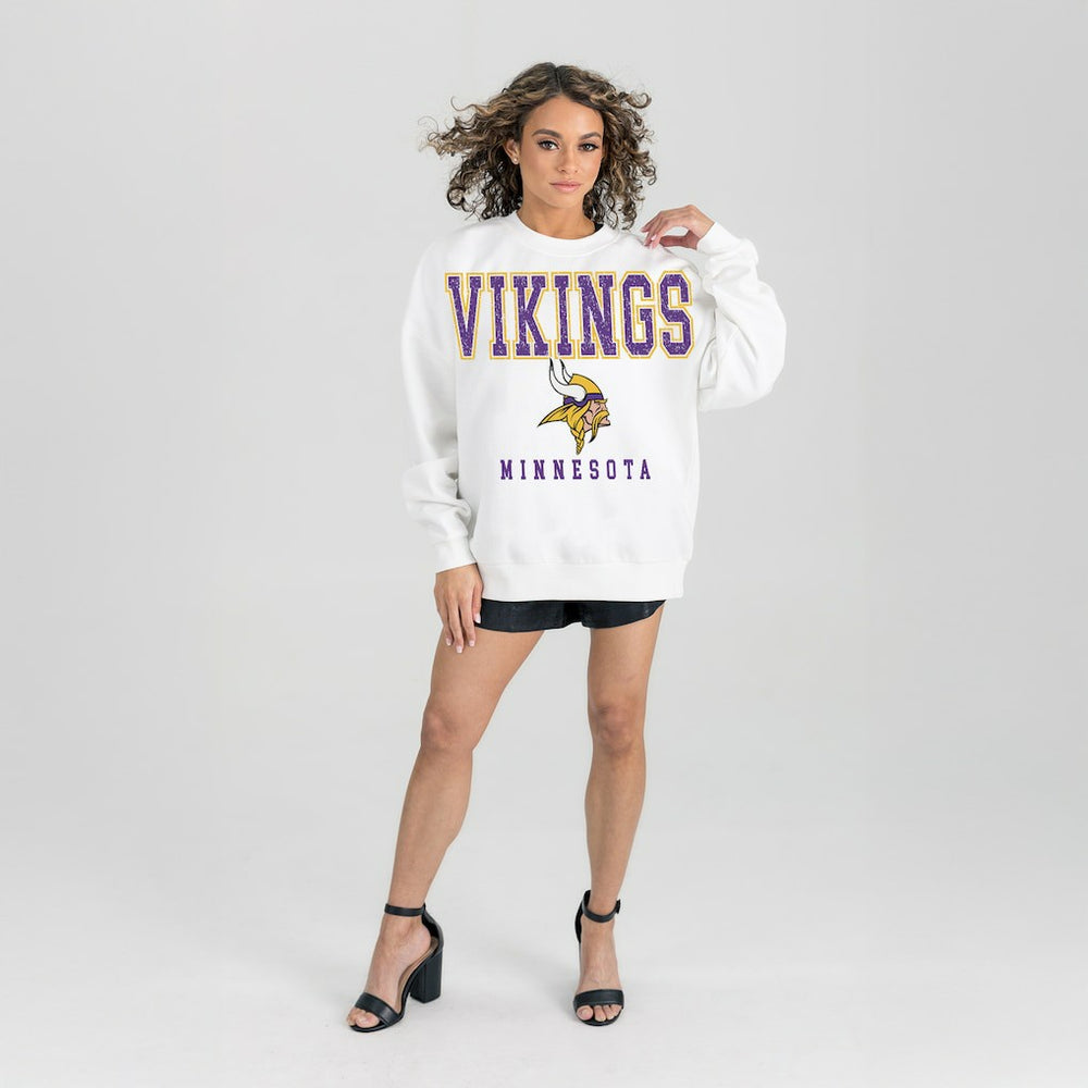 Minnesota Vikings Gameday Couture Women's Sunday Drives Oversized Crewneck Pullover Sweatshirt – White - NFL