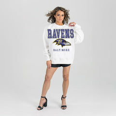 Baltimore Ravens Gameday Couture Women's Sunday Drives Oversized Crewneck Pullover Sweatshirt – White - NFL