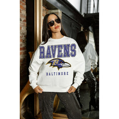 Baltimore Ravens Gameday Couture Women's Sunday Drives Oversized Crewneck Pullover Sweatshirt – White - NFL