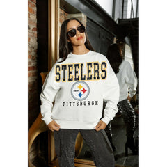Pittsburgh Steelers Gameday Couture Women's Sunday Drives Oversized Crewneck Pullover Sweatshirt – White - NFL