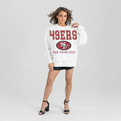 San Francisco 49ers Gameday Couture Women's Sunday Drives Oversized Crewneck Pullover Sweatshirt – White - NFL