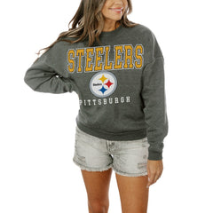 Pittsburgh Steelers Gameday Couture Women's Oversized Bring The Energy Pullover Sweatshirt – Charcoal - NFL