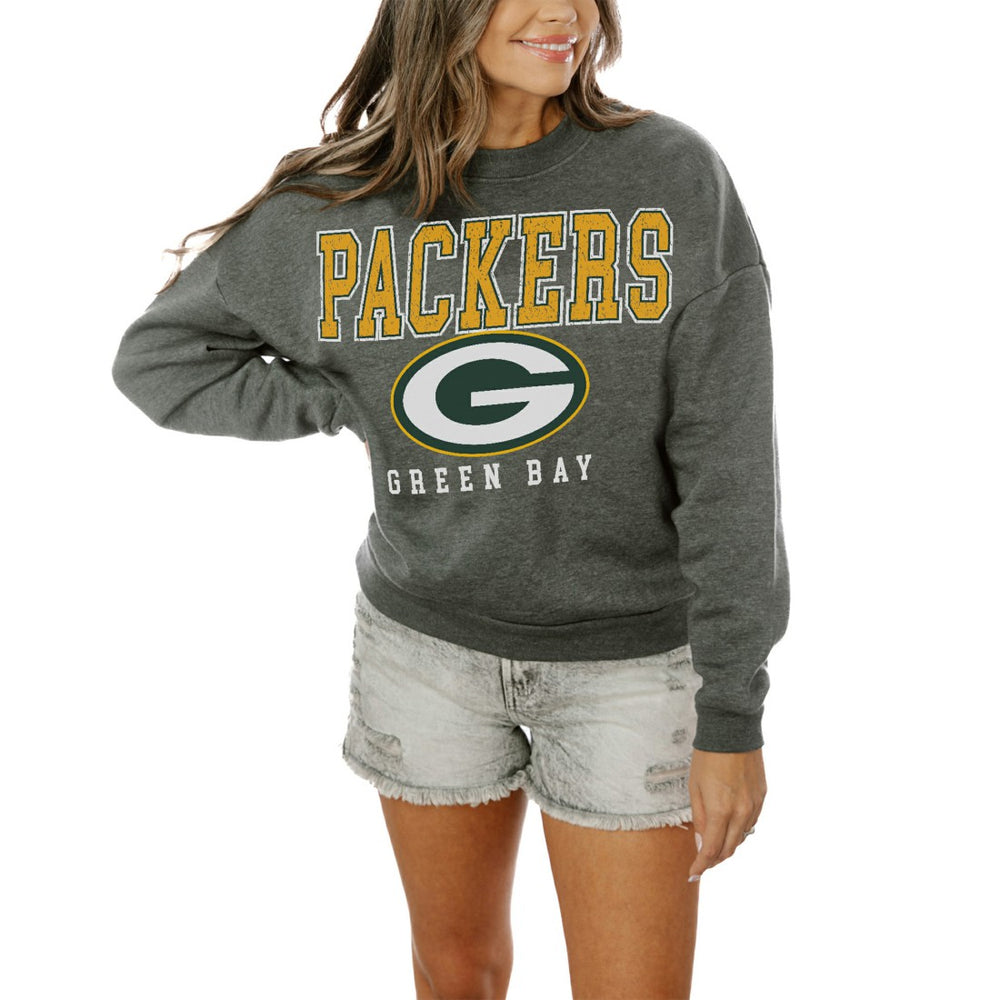 Green Bay Packers Gameday Couture Women's Oversized Bring The Energy Pullover Sweatshirt – Charcoal - NFL
